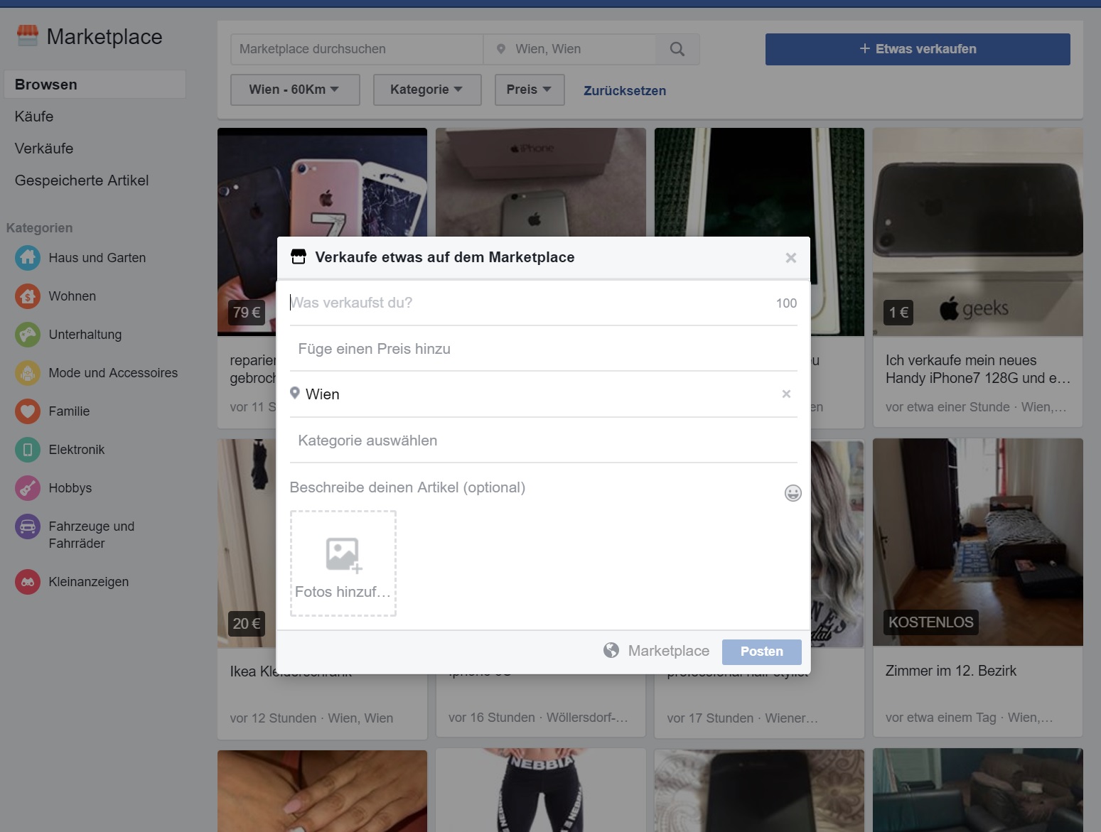 Facebook Marketplace Angebot Verkauf Infos