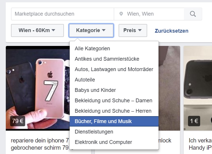 Facebook Marketplace Suche Kategorien